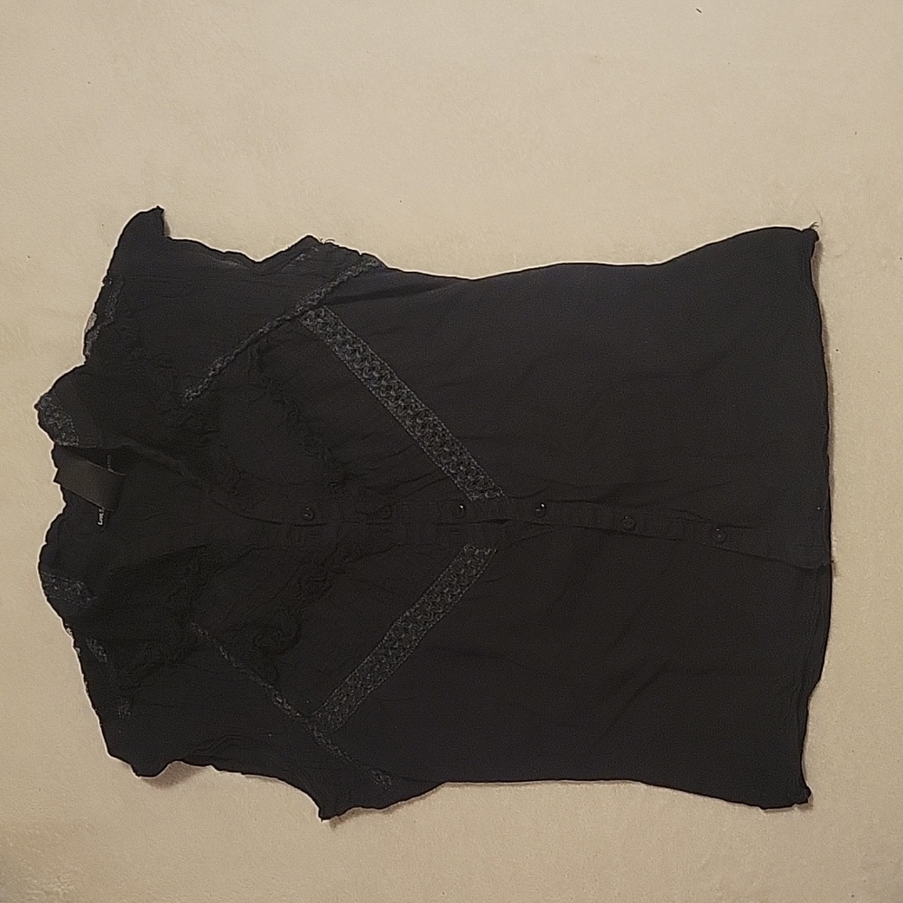 Nordstrom BP Black XS Fitted Lace Embroidered Button Up Short Sleeve Top Blouse